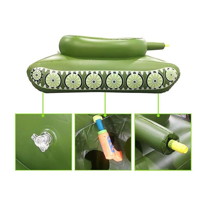 Children's inflating toy tank swimming pool surfing on a sit-in-a-seating boy with a floating water gun