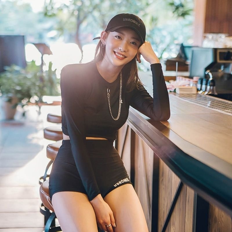 koreains bathing suit, summer long-sleeved surfing suit, spa-diving suit for students in the high waist flats