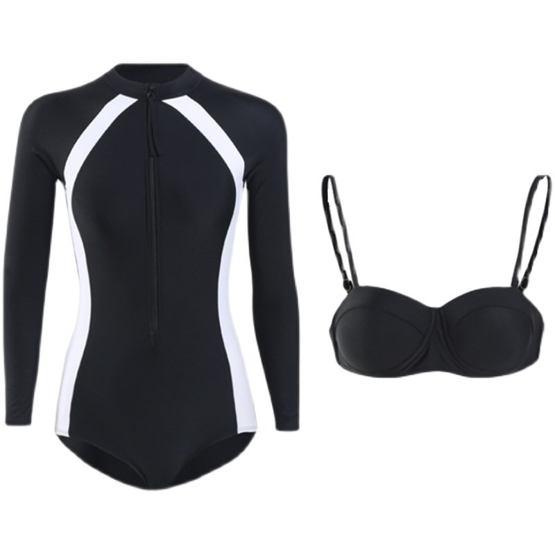 korea's ins is about black and long-sleeved, and the spa girls' hot spring bathing suit is pure surf diving suit