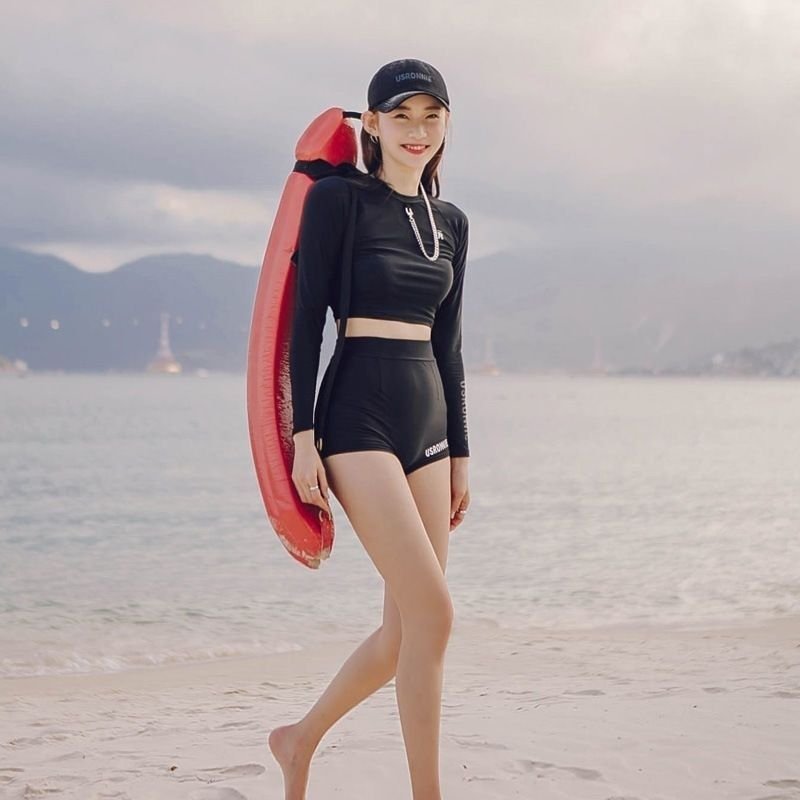 koreains bathing suit, summer long-sleeved surfing suit, spa-diving suit for students in the high waist flats