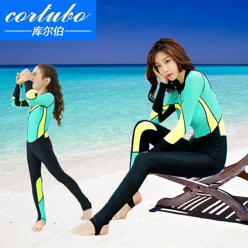 Sunproof bathing suit, long-sleeved, long-sleeved, surfing suit, seaside mother and daughter