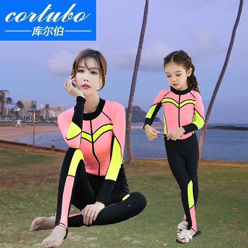Sunproof bathing suit, long-sleeved, long-sleeved, surfing suit, seaside mother and daughter