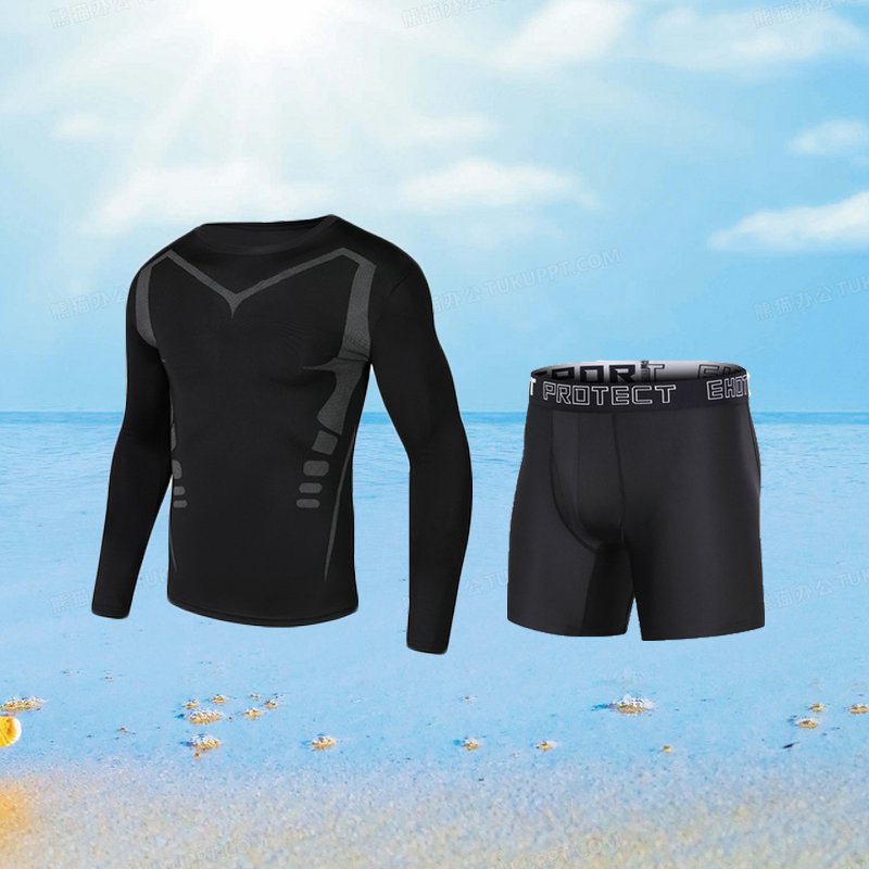A bathing suit for young men with long-sleeved shorts and a spa bathing suit for sunproof UV-proof suits