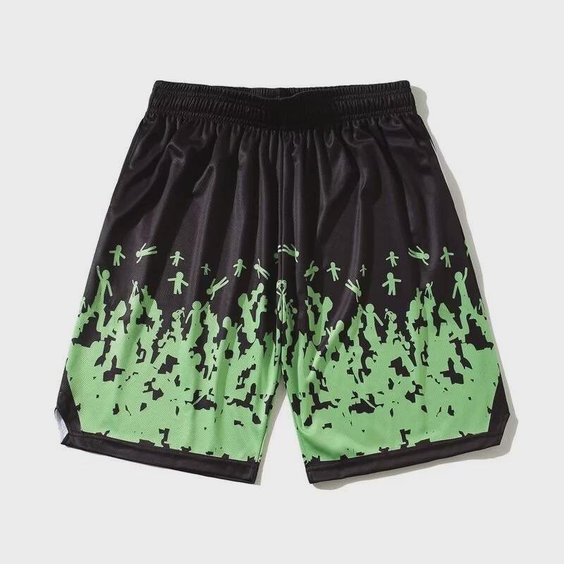 The man's shorts are dry and loose, and he's surfing his head
