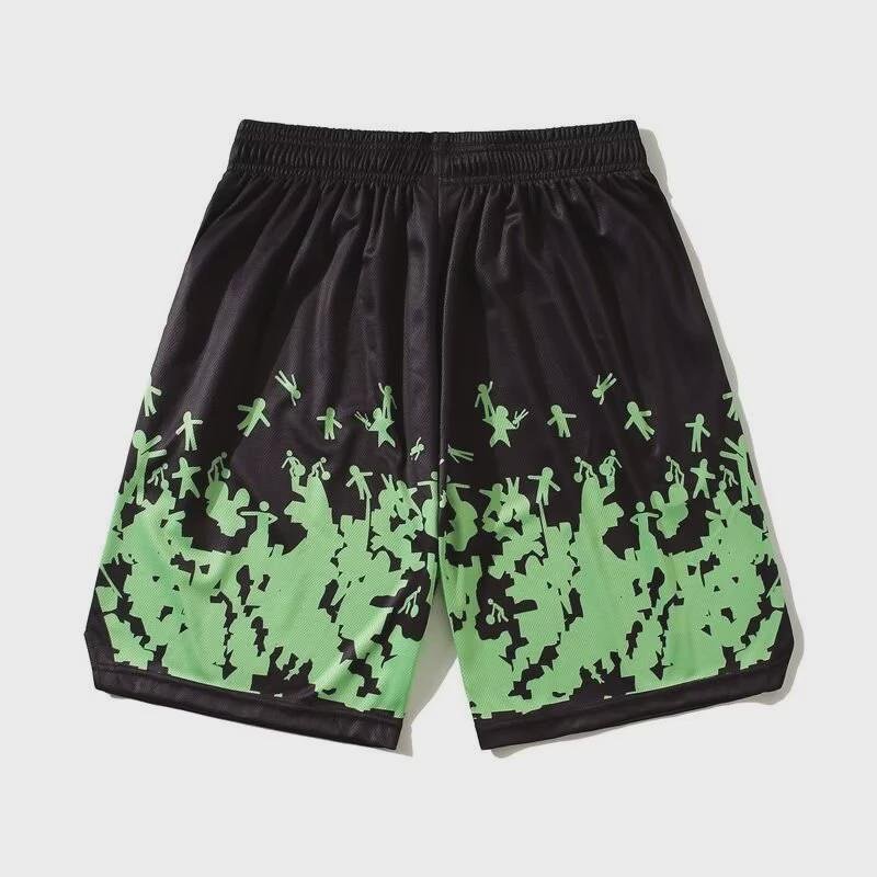 The man's shorts are dry and loose, and he's surfing his head