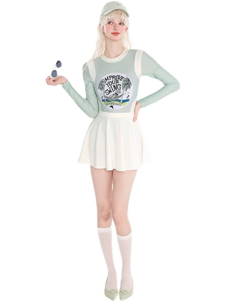 A young girl with a bathing suit, 2024 new dopamine, long-sleeved, sun-swipe-swipe steel