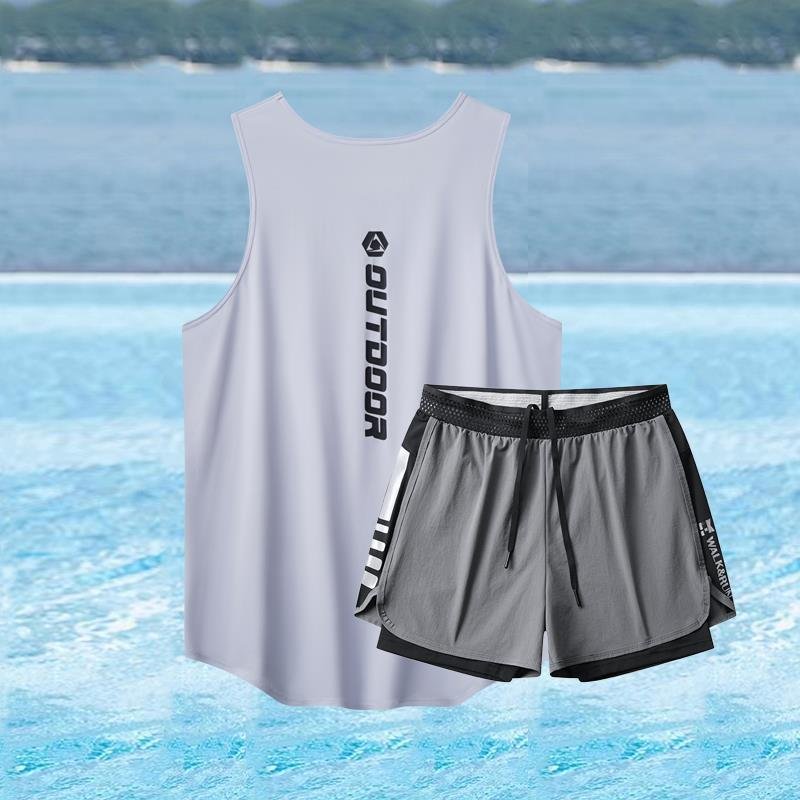 Swimming suit men, two sets of swim vests, dry sandpad pants, hot springs, double bathing suit