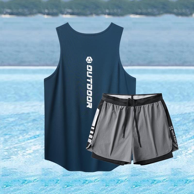 Swimming suit men, two sets of swim vests, dry sandpad pants, hot springs, double bathing suit
