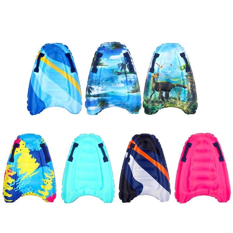 Children's surfboards are inflated by the sea, and they're swam and skating