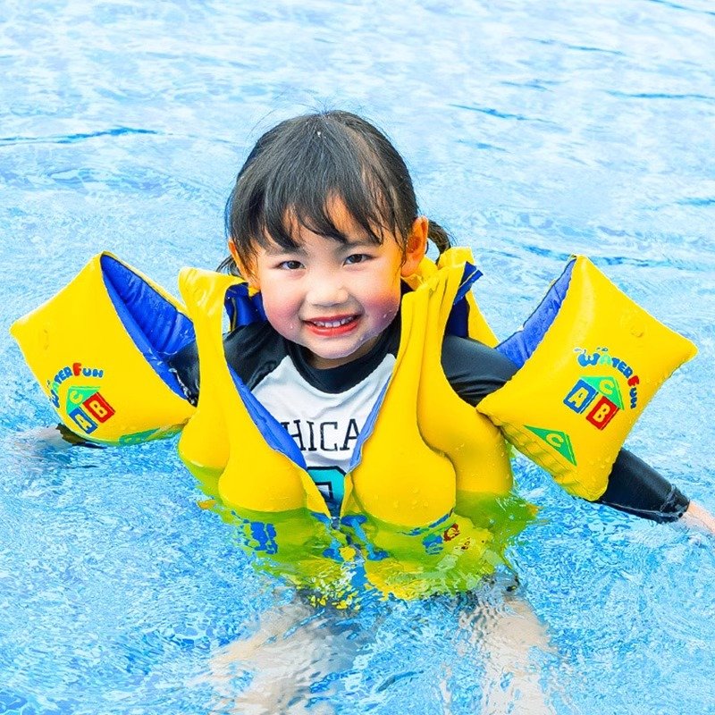 Squirrel children swimming on board and squirting on board with thick skateboards and inflating floats