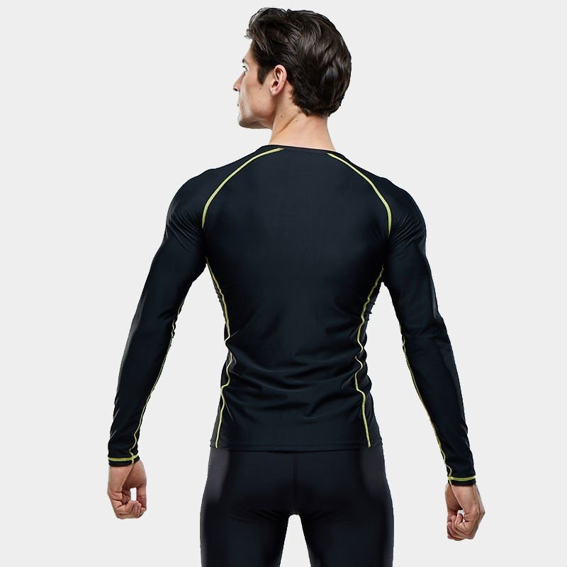 The men's bathing suit on the beach on vacation, long-sleeved, snorkeling suit black