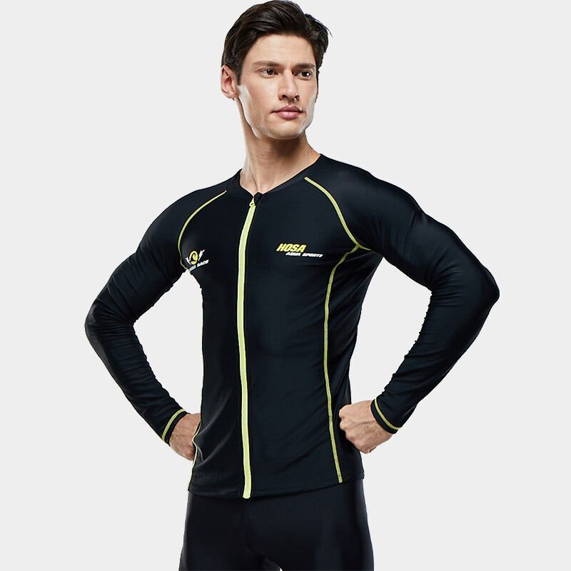 The men's bathing suit on the beach on vacation, long-sleeved, snorkeling suit black