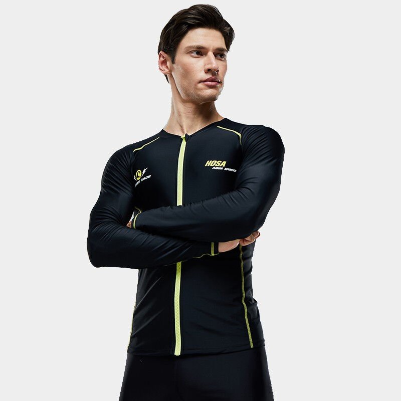 The men's bathing suit on the beach on vacation, long-sleeved, snorkeling suit black