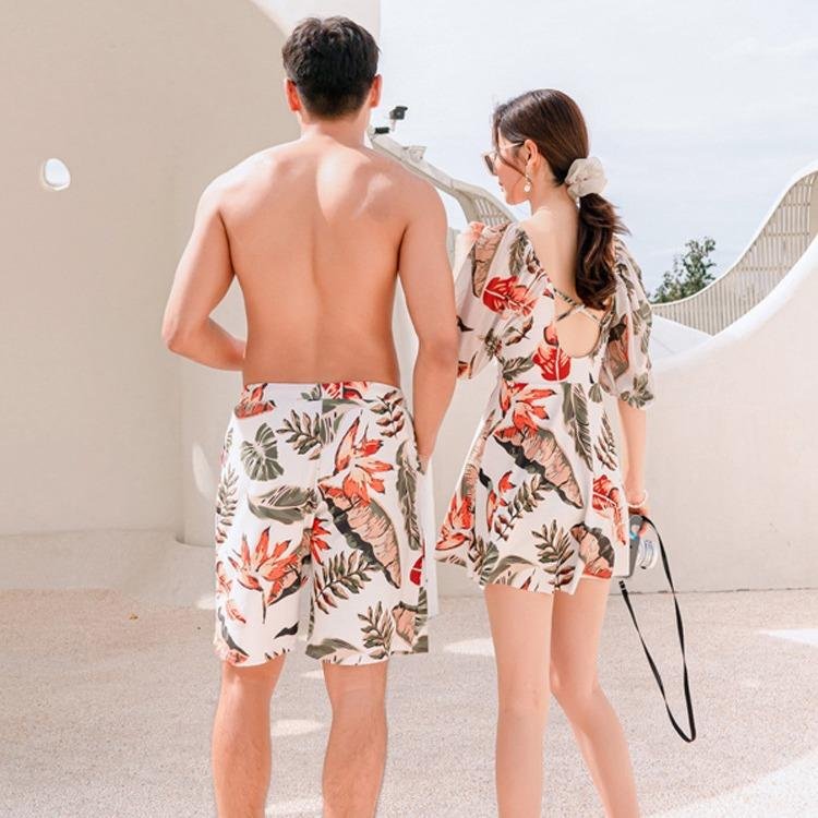 2024 new couple swimsuit girl's identity flattened to cover his belly with a hot spring swimsuit man's beach pants