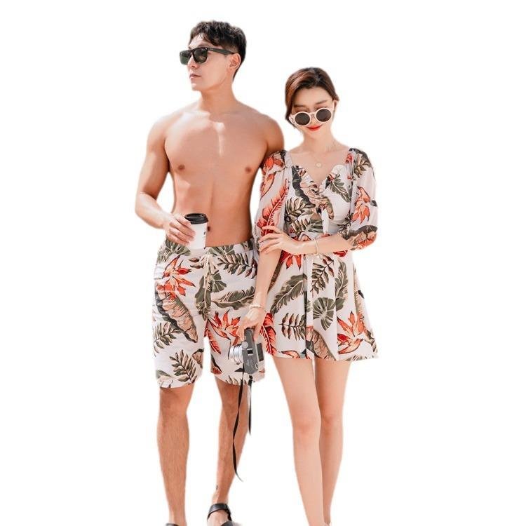 2024 new couple swimsuit girl's identity flattened to cover his belly with a hot spring swimsuit man's beach pants