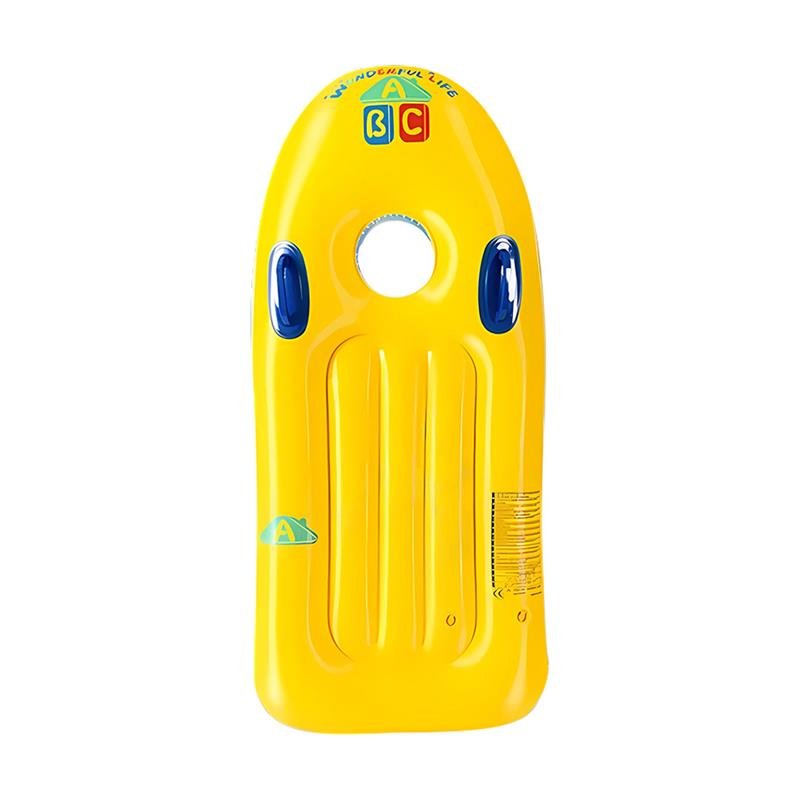 The children's sports surfboard floater plays a pool gasket on the summer beach