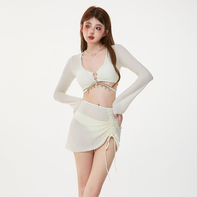 Bikini bathing suit girl, 2023, four new sets of high-quality white sex part bathing suit spa