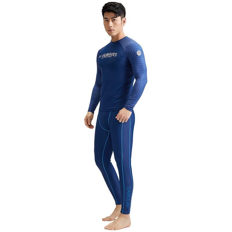 The new man's bathing suit is drying out of the chlorine-resistant long-sleeved tan