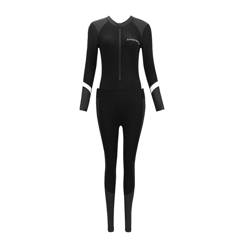 Swimming suit girl with long sleeves and shorts, full sunproof, dry-dive swimsuit lady surfing