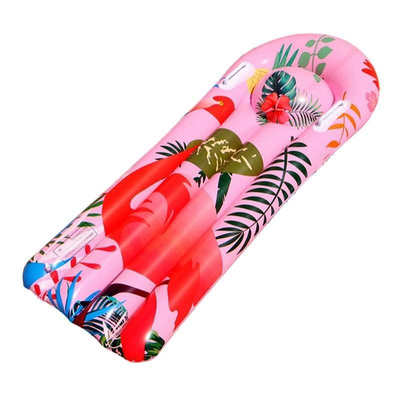 Swimming by boys and girls in water-filled partyboards and skating pools