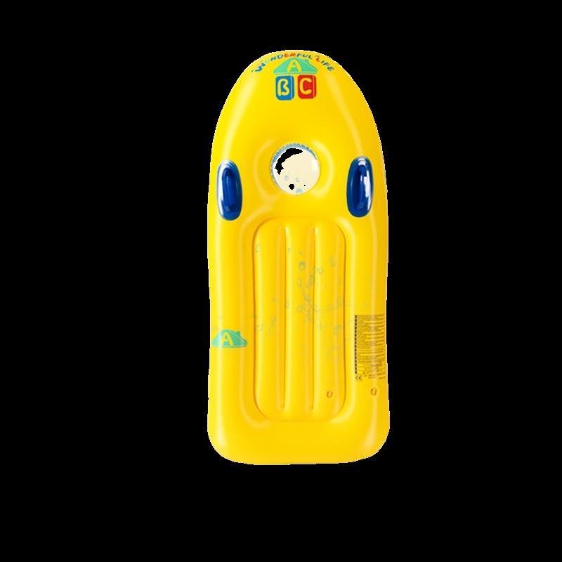 German surfboard children with a thick play on the water-float belts and swimming gear on the pool board