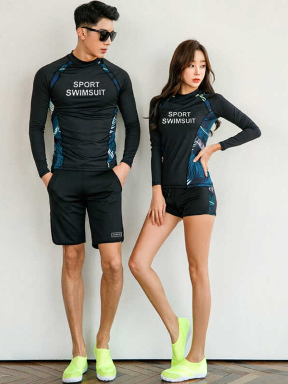 Lovers diving suit, long-sleeved shorts sunscreen bathing suit, ladies and girls