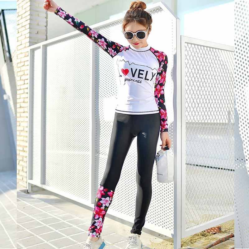The Korean diving suit girl with long-sleeved long-sleeved-sleeved bathing suit is scrawny and scrawny