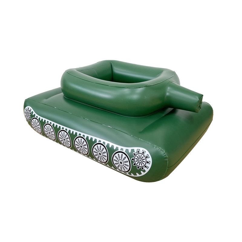 Children's tank-jet inflatable toy surfing on the water of the swimming ring