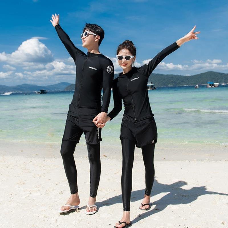 2024 new men's and women's swimsuits, long-sleeved pants, pure-coloured, conservative diving suit, surf beach