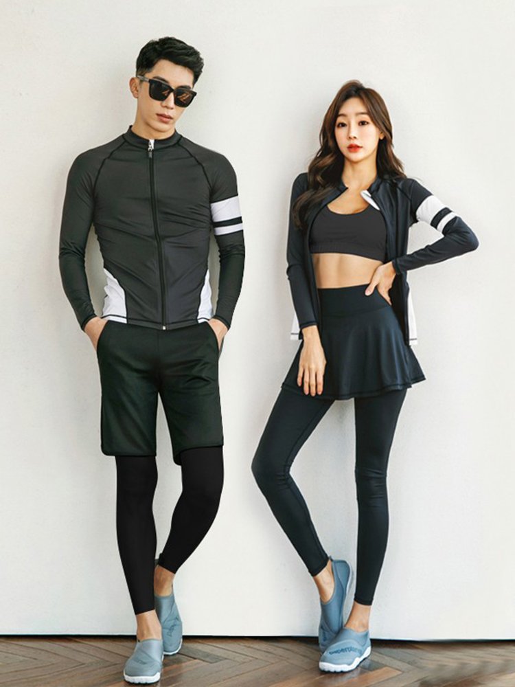 A couple's diving suit for a woman with a long-sleeved sunscreen jellyfish suit and a surfing suit for a man with a skinny swimsuit