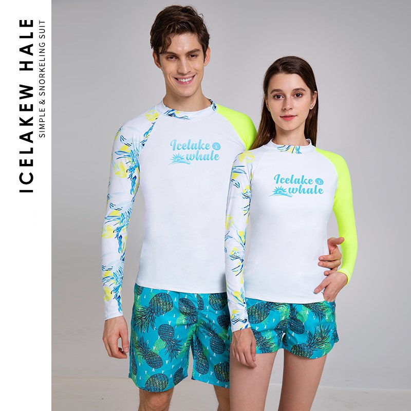 A wet suit for a vacation couple can go down to the sea and swim in shorts