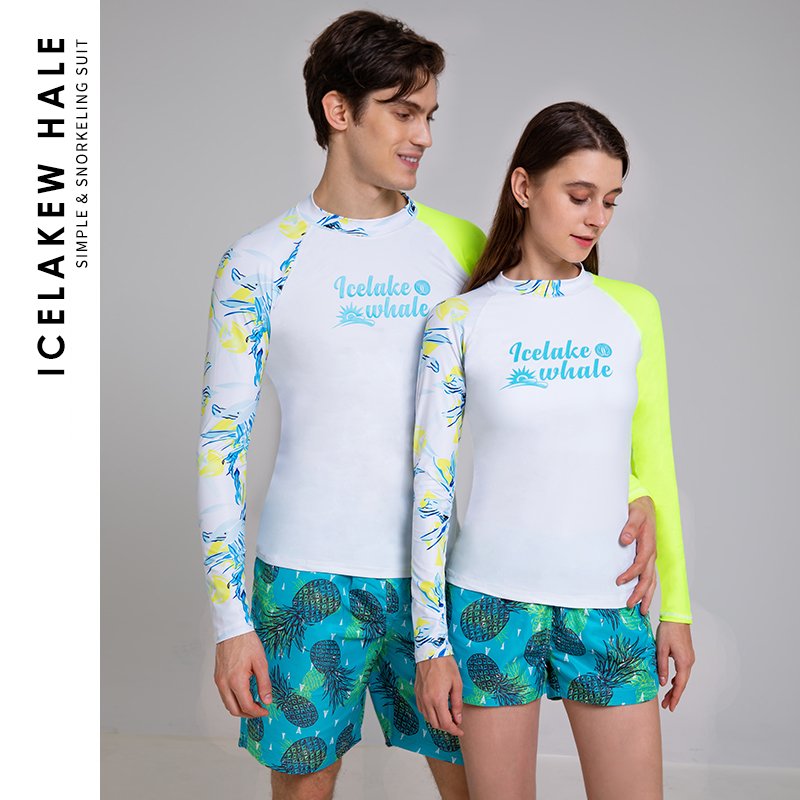 A wet suit for a vacation couple can go down to the sea and swim in shorts