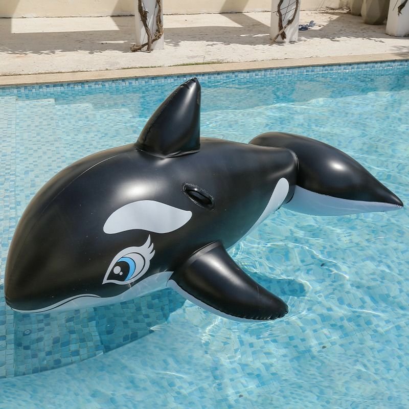 The Inflated Dolphin in Water Park rides the Big Shark Pool Toy on the adult Humping Whale Platoon