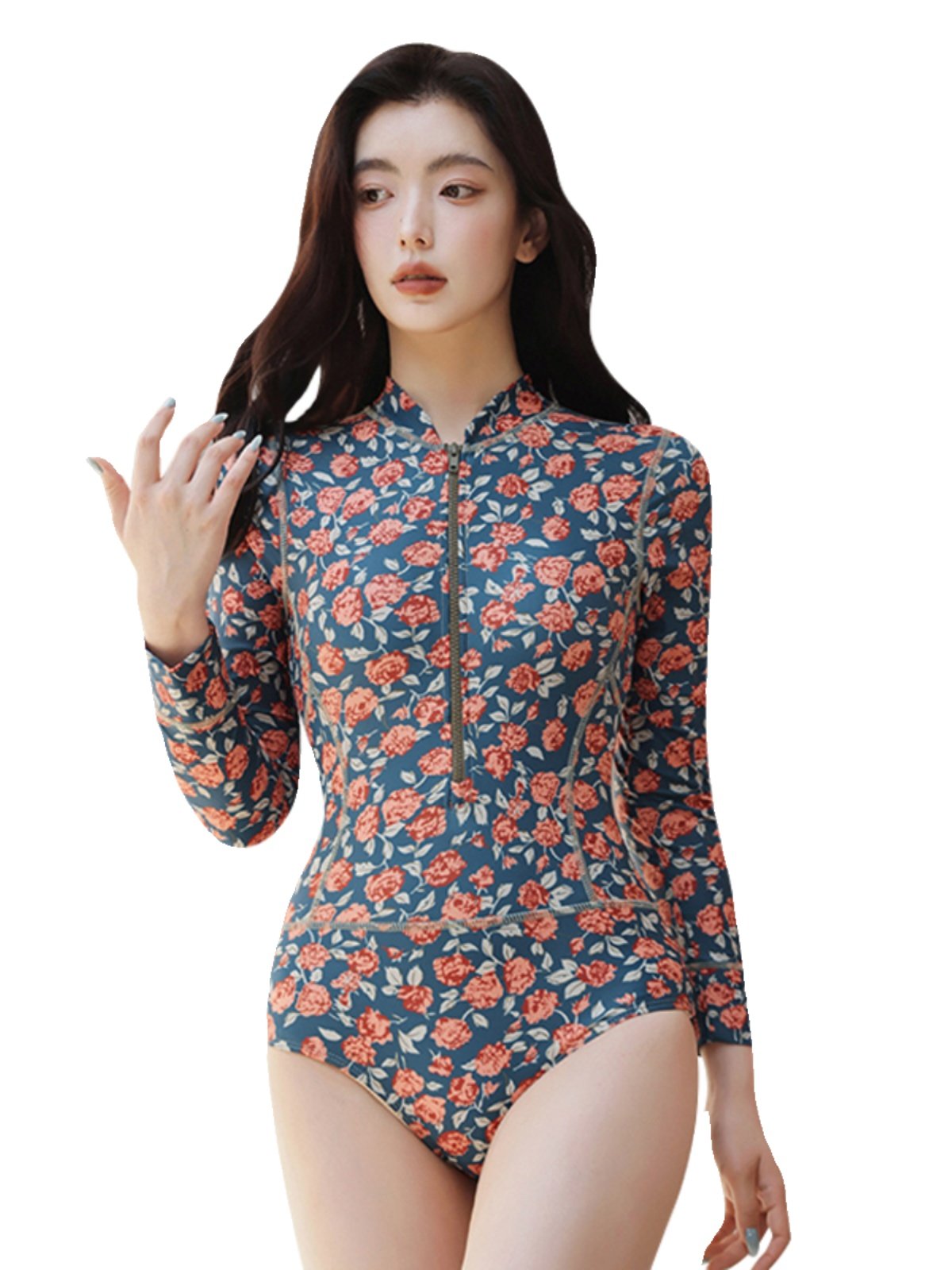 Rain-sweeting suit, long-sleeve swimsuit, triangular zipper, tan-covered Korean diving suit