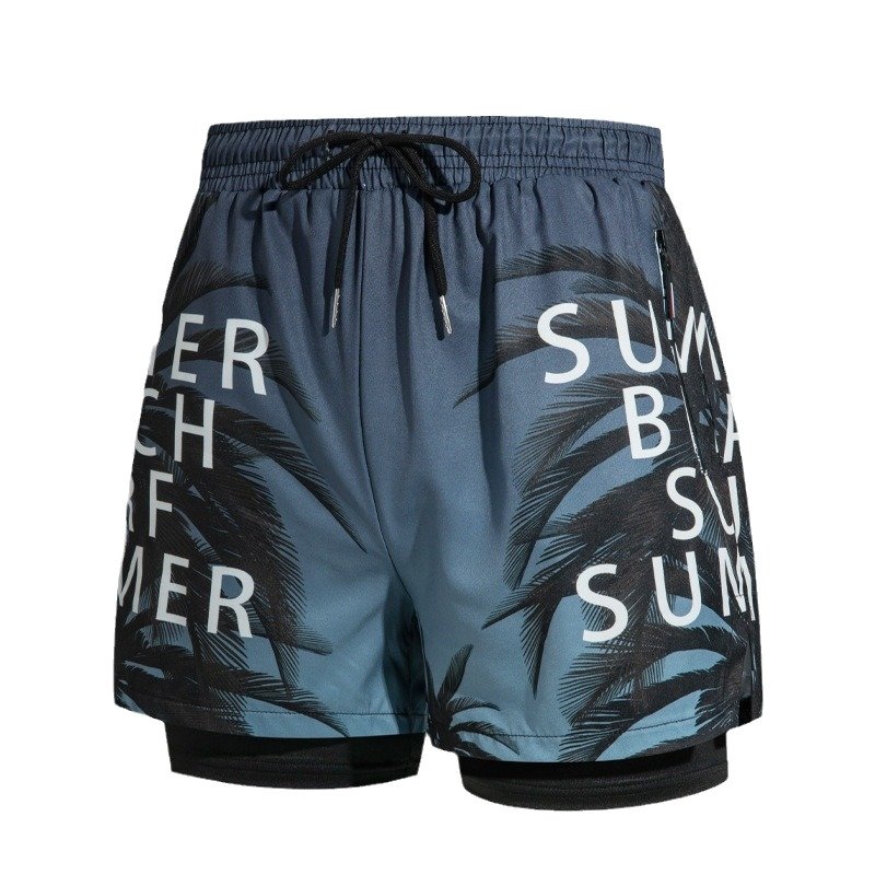 Two-storey zipper, five-pointer bathing suit-prejudicing professional beach pants adult swimming equipment