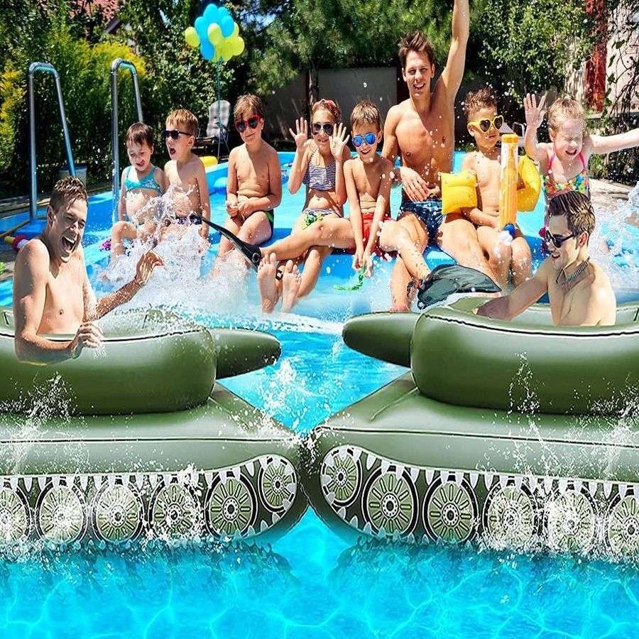 Water-inflated tank water-jet swimming ring with a water gun, children's adult toy surfing on adult boys