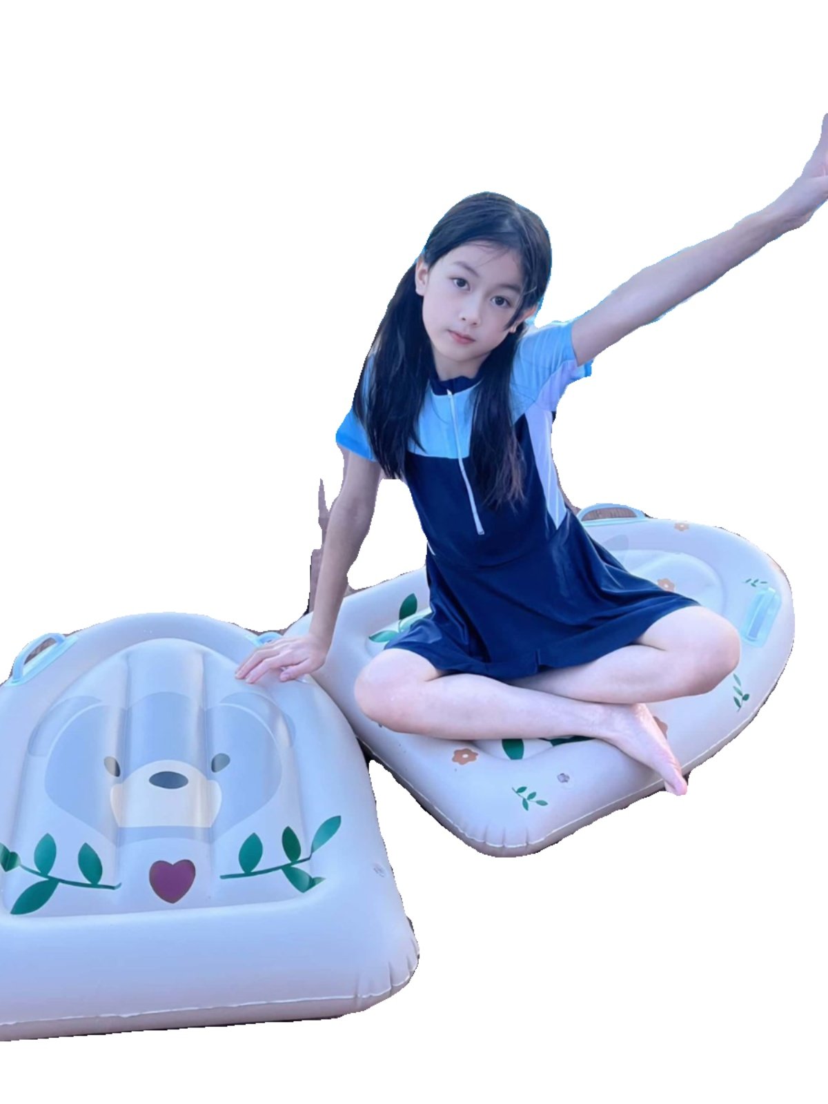 inskaton bear rabbit floating board, swimming by the sea, children inflating surfboard toys