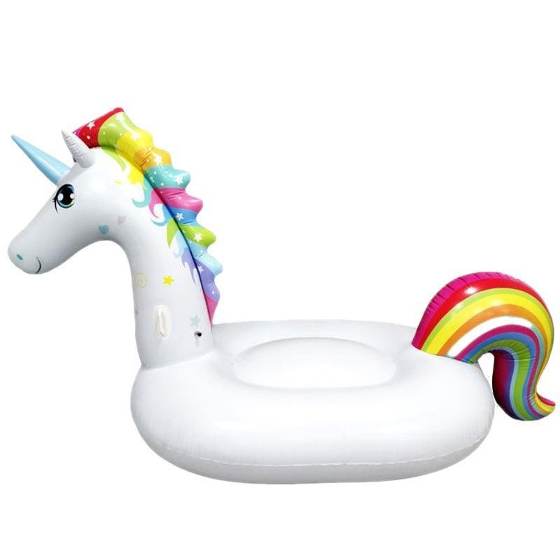 The inflatable toys drift into the adult surfing chair and ride the big duck swimming ring on the peri-baby