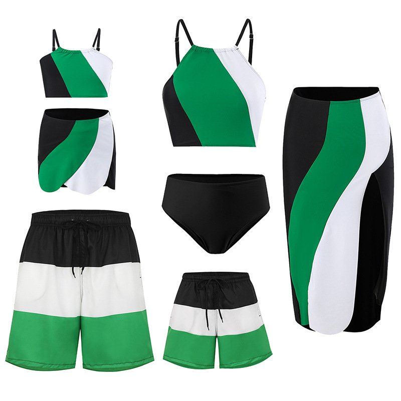 2024 Euro-American family bathing suit, multiple bathing suit, man in beach pants, bikini sunscreen