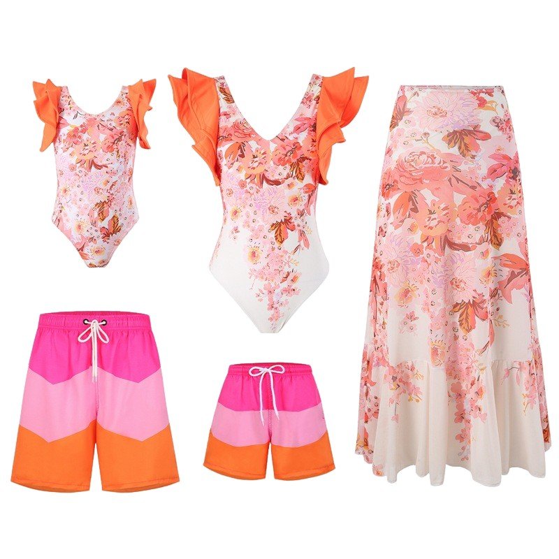 2024 Euro-American family bathing suit, multiple bathing suit, man in beach pants, bikini sunscreen