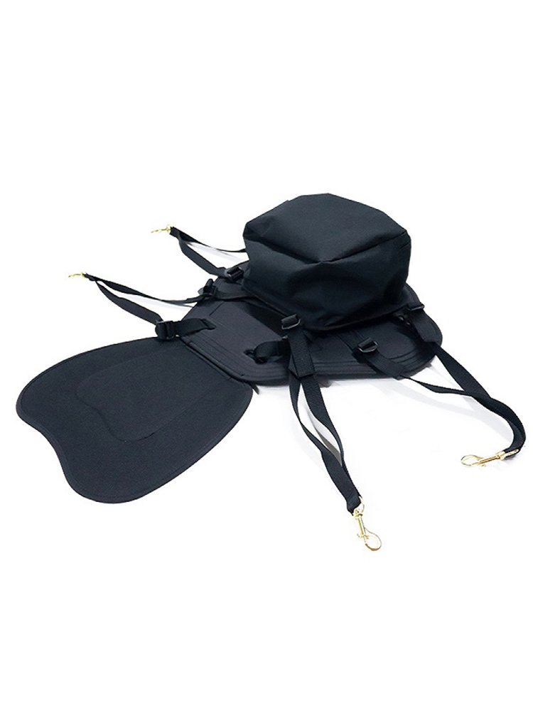 inflated surfboard canoes drifting in a boat eva with a back seat and a bag