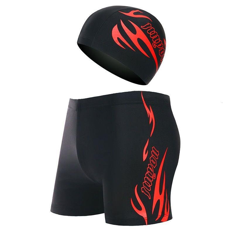 Children's swimsuits, boys' swimsuits, men's shorts, flames, beach-caps