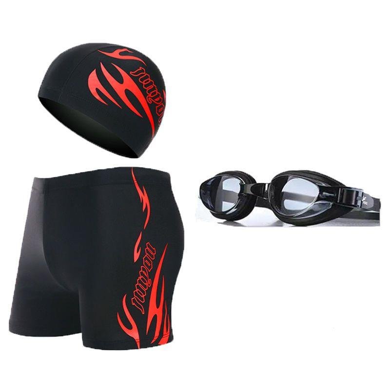 Children's swimsuits, boys' swimsuits, men's shorts, flames, beach-caps