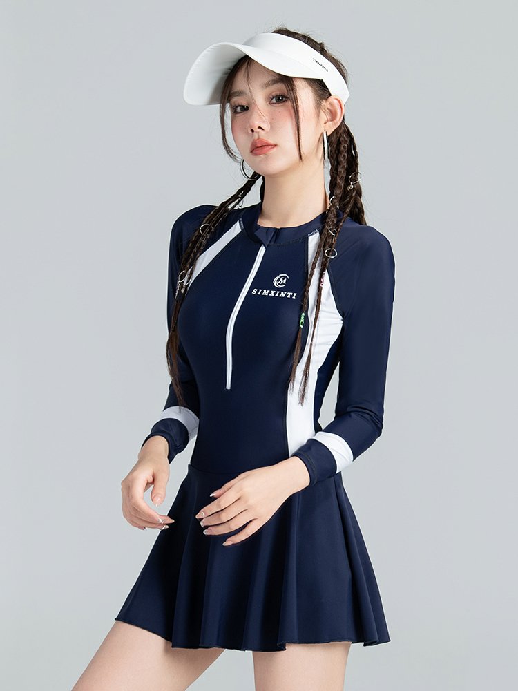 Korean Scrambling-Skinny Long-Sleeved Seamfish Students Conservative Scrambling Swimsuits