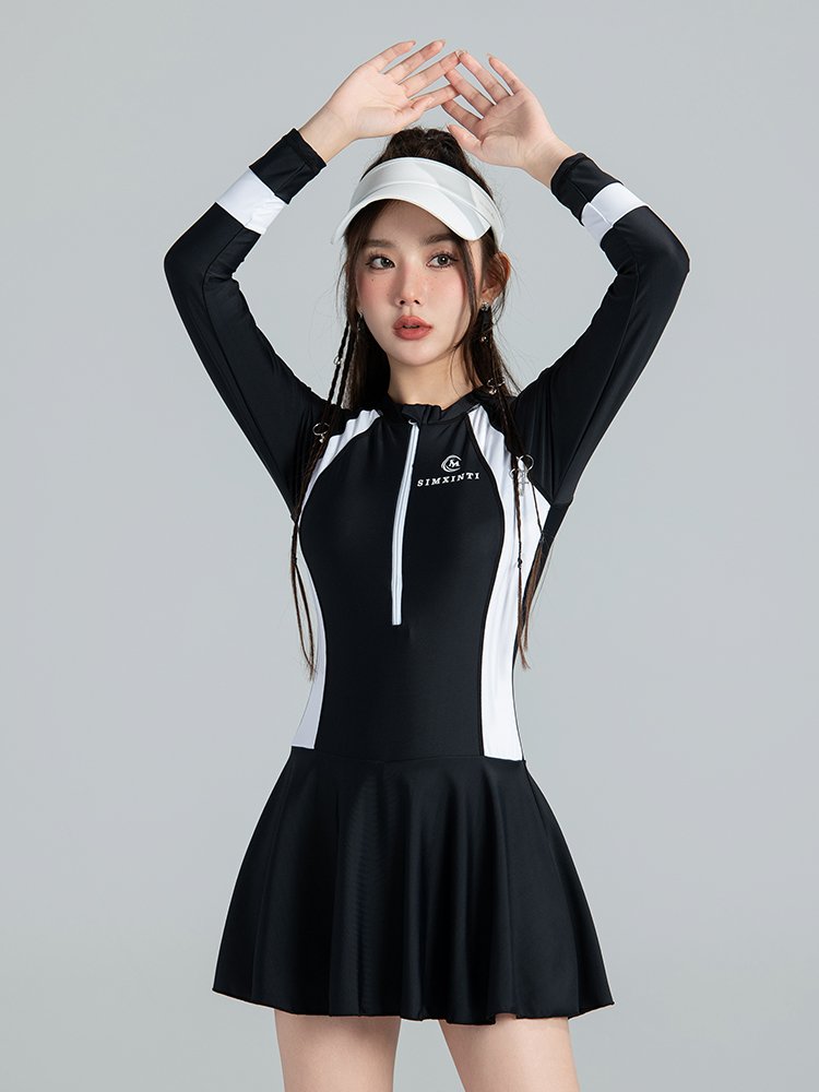 Korean Scrambling-Skinny Long-Sleeved Seamfish Students Conservative Scrambling Swimsuits