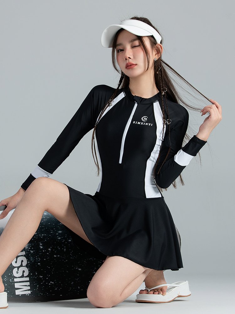 Korean Scrambling-Skinny Long-Sleeved Seamfish Students Conservative Scrambling Swimsuits