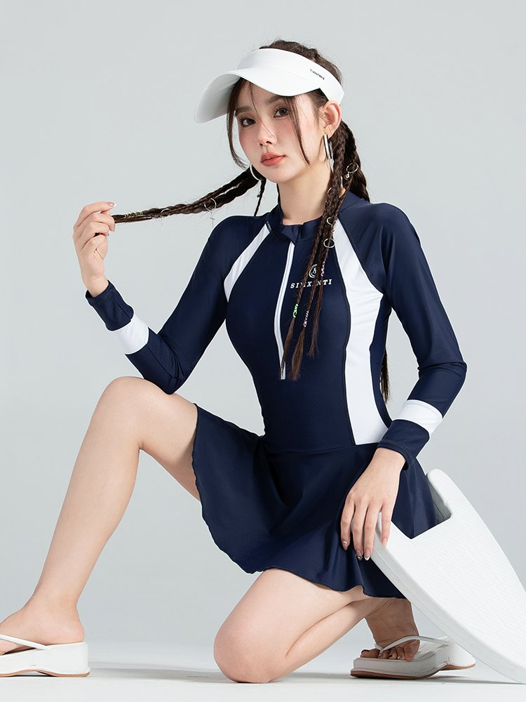 Korean Scrambling-Skinny Long-Sleeved Seamfish Students Conservative Scrambling Swimsuits