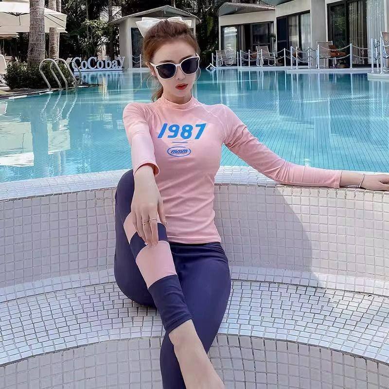 four pairs of long-sleeved long-sleeved tan-protected diver surfing student, ins wind swimsuit