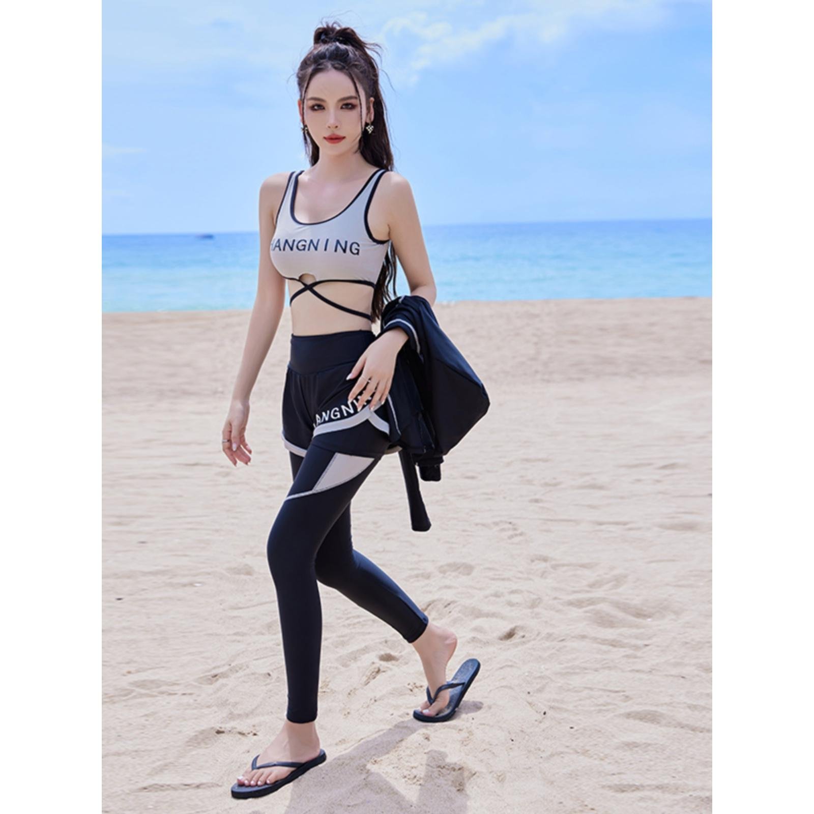 Conservative, long-sleeved, long-sleeved, dry-swam-swam-swam-swam by sea, big, thin swimsuit