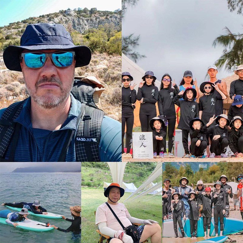 The real-life surf hats, sunscreen-skinned hats, the man with the UV hats, the woman's beach